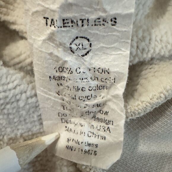 Talentless Hoodie Minimalist Logo Sweatshirt Pullover XL Bone Beige100% Cotton - Picture 4 of 7